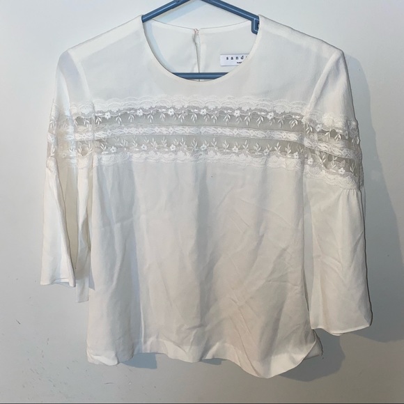 Sandro White Lace Inset Adrina Medium New Blouse sz 2 - Picture 2 of 7